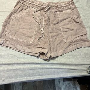 Universal Thread High-Waist Drawstring Linen-Blend Shorts in taupe color